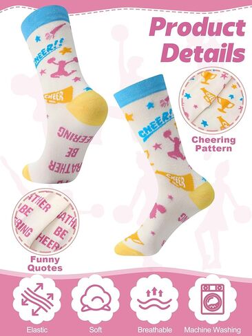 JenPen 6 Pairs Cheerleader Socks for Girls Women Cheer Team Cotton Crew Socks Cheerleading Gifts for Cheerleaders Practice Game Day Team Spirit Supplies in Saudi Arabia