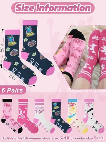 JenPen 6 Pairs Cheerleader Socks for Girls Women Cheer Team Cotton Crew Socks Cheerleading Gifts for Cheerleaders Practice Game Day Team Spirit Supplies in Saudi Arabia