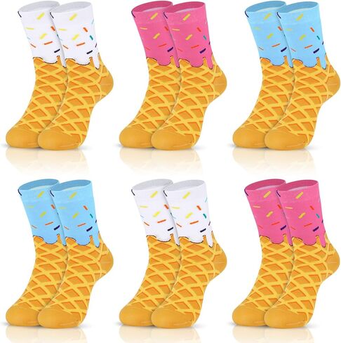 Booson 6 Pairs Ice Cream Socks Baseball Drip Socks Funny Sports Baseball Gift for 8-12 Youth Teen Boys Girls Athletic Crew Colorful Sock Team Player Birthday Party Favors in Kuwait