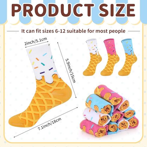 Booson 6 Pairs Ice Cream Socks Baseball Drip Socks Funny Sports Baseball Gift for 8-12 Youth Teen Boys Girls Athletic Crew Colorful Sock Team Player Birthday Party Favors in Kuwait