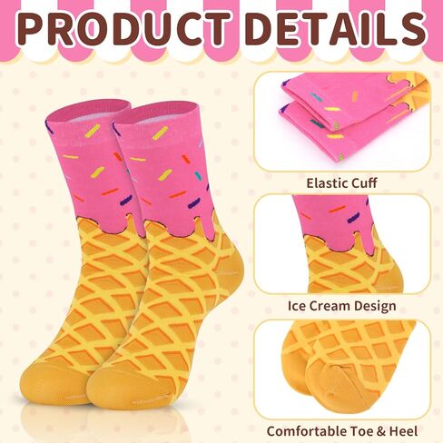 Booson 6 Pairs Ice Cream Socks Baseball Drip Socks Funny Sports Baseball Gift for 8-12 Youth Teen Boys Girls Athletic Crew Colorful Sock Team Player Birthday Party Favors in Kuwait