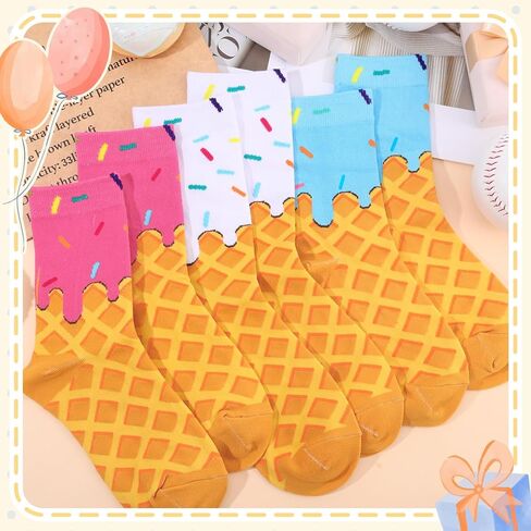 Booson 6 Pairs Ice Cream Socks Baseball Drip Socks Funny Sports Baseball Gift for 8-12 Youth Teen Boys Girls Athletic Crew Colorful Sock Team Player Birthday Party Favors in Kuwait