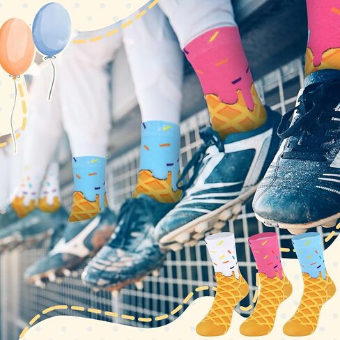 Booson 6 Pairs Ice Cream Socks Baseball Drip Socks Funny Sports Baseball Gift for 8-12 Youth Teen Boys Girls Athletic Crew Colorful Sock Team Player Birthday Party Favors in Kuwait