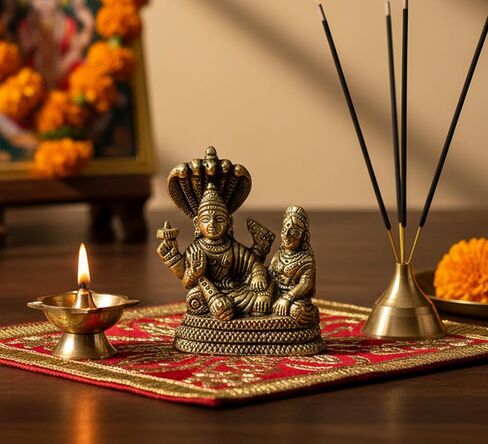 eSplanade Brass Lord Vishnu Laxmi in Ksheer Sagar - Lakshmi Narayan - Murti Idol Statue Sculpture - Golden - 3.1" Inches in Kuwait