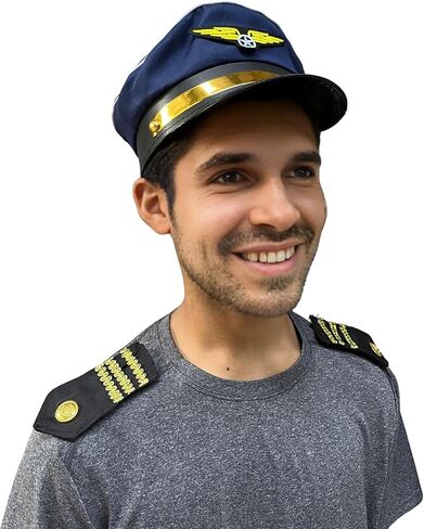 مجموعة أزياء الطيار للبالغين للرجال - تتضمن نظارات شمسية طيار، وقبعة الكابتن، وكتاف، وشارة، وربطة عنق للهالوين، والحفلات التنكرية، والمناسبات التنكرية in Kuwait