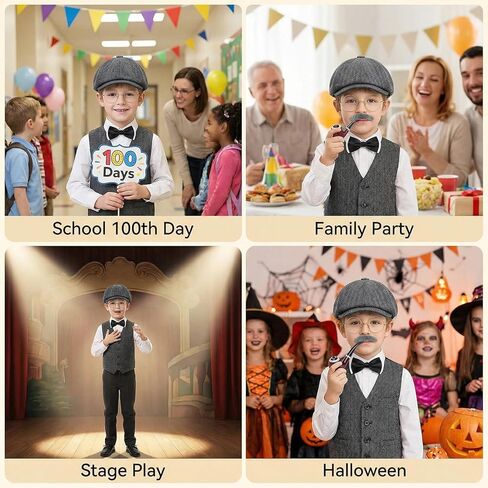 زي الرجل العجوز، زي الشخص العجوز للأطفال، زي الرجل العجوز للأولاد، زي الأطفال 100 يوم من المدرسة للأولاد، يشمل القبعات والنظارات وربطات العنق واللحية/الحواجب المزيفة والدعائم التنكرية باللون الأسود in Kuwait