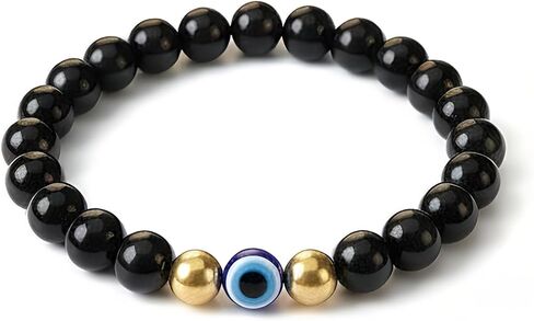 Evil Eye Protection Bracelet for Men & Women, Black Tourmaline Beaded Stretch Bracelet with Blue Nazar Charm，Spiritual Jewelry for Anxiety & Good Luck, Meaningful Gift. in Saudi Arabia