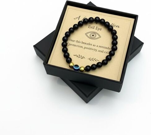 Evil Eye Protection Bracelet for Men & Women, Black Tourmaline Beaded Stretch Bracelet with Blue Nazar Charm，Spiritual Jewelry for Anxiety & Good Luck, Meaningful Gift. in Saudi Arabia