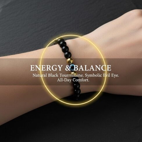 Evil Eye Protection Bracelet for Men & Women, Black Tourmaline Beaded Stretch Bracelet with Blue Nazar Charm，Spiritual Jewelry for Anxiety & Good Luck, Meaningful Gift. in Saudi Arabia
