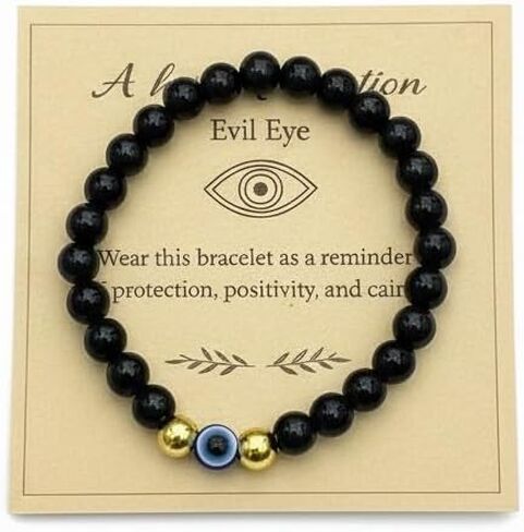 Evil Eye Protection Bracelet for Men & Women, Black Tourmaline Beaded Stretch Bracelet with Blue Nazar Charm，Spiritual Jewelry for Anxiety & Good Luck, Meaningful Gift. in Saudi Arabia