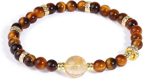 Tiger Eye & Citrine Crystal Bead Bracelet for Women Men,Chakra Crystal Energy Bracelet with Gold Zircon Charms Protection & Confidence Lucky Amulet, Elastic Jewelry Gift for 6.3"-7.1" Wrist in Saudi Arabia