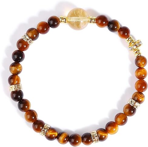 Tiger Eye & Citrine Crystal Bead Bracelet for Women Men,Chakra Crystal Energy Bracelet with Gold Zircon Charms Protection & Confidence Lucky Amulet, Elastic Jewelry Gift for 6.3"-7.1" Wrist in Saudi Arabia