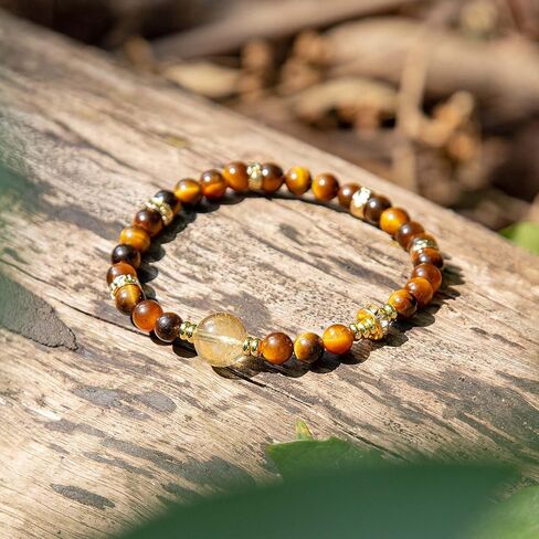 Tiger Eye & Citrine Crystal Bead Bracelet for Women Men,Chakra Crystal Energy Bracelet with Gold Zircon Charms Protection & Confidence Lucky Amulet, Elastic Jewelry Gift for 6.3"-7.1" Wrist in Saudi Arabia
