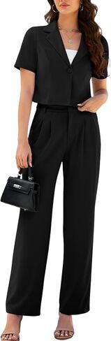 AGSEEM Womens Suits 2 Piece Set Business Short Sleeve Cropped Blazer and Wide Leg Pants Set Office Outfits Work Casual,S-2XL in Saudi Arabia