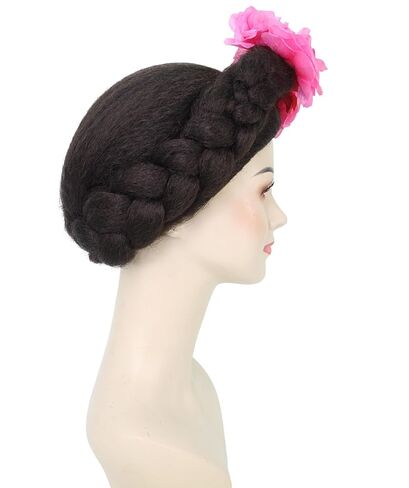 HPO Adult Women’s Mexican Artist Black and Pink Floral Braided Wig, Perfect for Halloween, Flame-retardant Synthetic Fibers in Saudi Arabia
