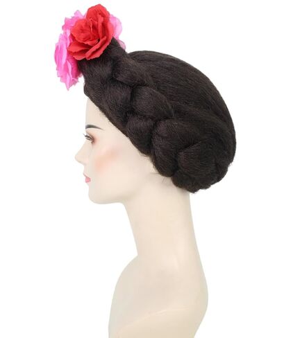 HPO Adult Women’s Mexican Artist Black and Pink Floral Braided Wig, Perfect for Halloween, Flame-retardant Synthetic Fibers in Saudi Arabia
