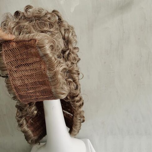 Aimole Curly Grey Judge Lawyer Wig Synthetic Long Wigs for Men Colonial Barristers Wig Halloween Cosplay Christmas Party Costume Hair (Brown) in Saudi Arabia