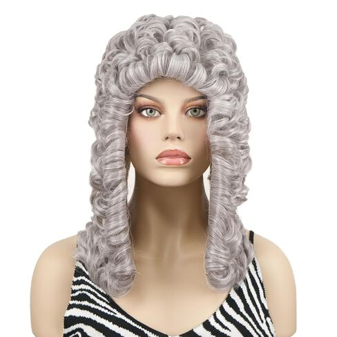 Aimole Curly Grey Judge Lawyer Wig Synthetic Long Wigs for Men Colonial Barristers Wig Halloween Cosplay Christmas Party Costume Hair (Brown) in Saudi Arabia