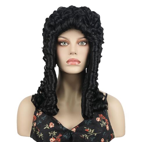 Aimole Curly Grey Judge Lawyer Wig Synthetic Long Wigs for Men Colonial Barristers Wig Halloween Cosplay Christmas Party Costume Hair (Brown) in Saudi Arabia