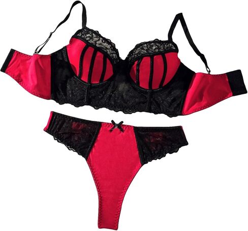 MakeMeChic Women's Plus Size 2 Piece Babydoll Lingerie Set Color Block Bow Floral Lace Bra and Panty Set in Saudi Arabia