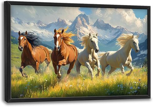 Framed Large Wall Art for Living Room, Running Horses Canvas Wall Decor, Large Landscape Picture Framed Painting, Modern Artwork for Bedroom Office 36L'' × 24W'' in Saudi Arabia