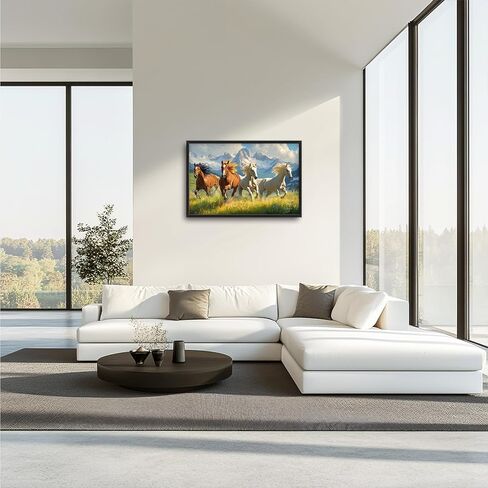 Framed Large Wall Art for Living Room, Running Horses Canvas Wall Decor, Large Landscape Picture Framed Painting, Modern Artwork for Bedroom Office 36L'' × 24W'' in Saudi Arabia