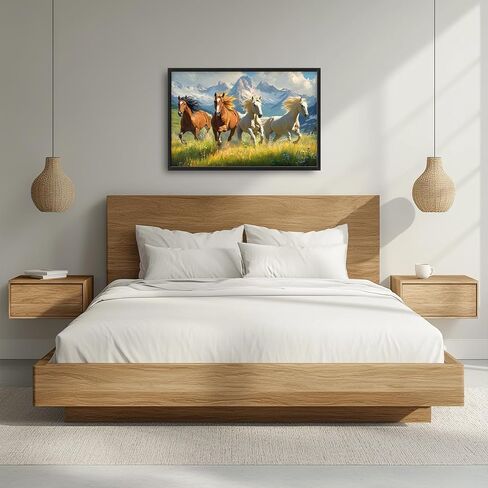 Framed Large Wall Art for Living Room, Running Horses Canvas Wall Decor, Large Landscape Picture Framed Painting, Modern Artwork for Bedroom Office 36L'' × 24W'' in Saudi Arabia