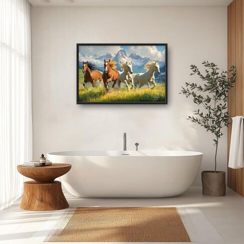 Framed Large Wall Art for Living Room, Running Horses Canvas Wall Decor, Large Landscape Picture Framed Painting, Modern Artwork for Bedroom Office 36L'' × 24W'' in Saudi Arabia