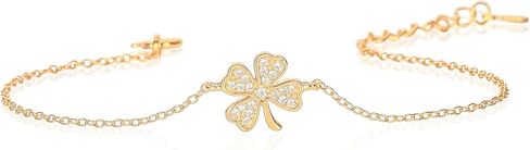 Diamond Treats Dainty Four-Leaf Bracelet in 925 Sterling Silver for Women, Silver, Yellow Gold, or Rose Gold 4-Leaf Clover Bracelet with Sparkling Cubic Zirconia Stones in Kuwait