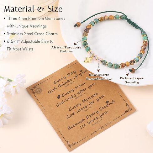 Giovanchi 8PCS Cross Bracelet for Women - Christian Bracelets Gifts for Women - Inspirational Religious Baptism Birthday Gifts for Women - 4MM Natural Stone Bracelets in Kuwait