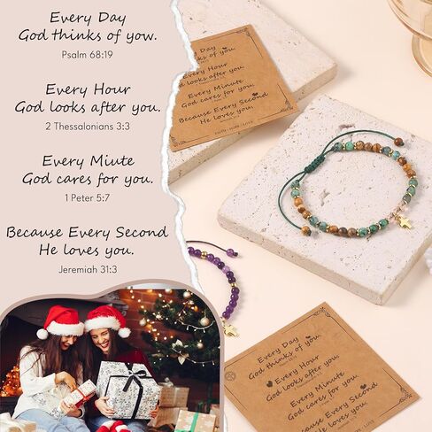 Giovanchi 8PCS Cross Bracelet for Women - Christian Bracelets Gifts for Women - Inspirational Religious Baptism Birthday Gifts for Women - 4MM Natural Stone Bracelets in Kuwait