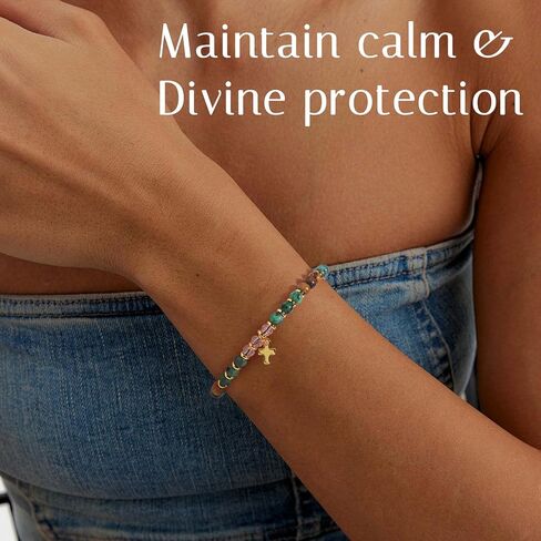 Giovanchi 8PCS Cross Bracelet for Women - Christian Bracelets Gifts for Women - Inspirational Religious Baptism Birthday Gifts for Women - 4MM Natural Stone Bracelets in Kuwait