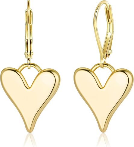 ALEXCRAFT Sterling Silver Earrings for Women 925 Leverback Heart Pendant 14K Gold Plated Hypoallergenic Earrings in Saudi Arabia