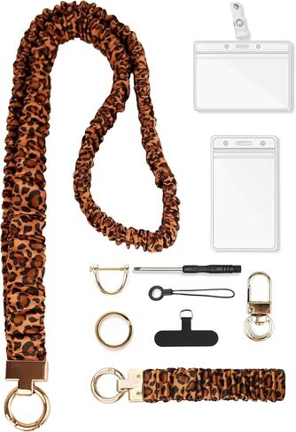 Stretchy Scrunchie Lanyard and Keychain Wristlet Set, Cute Teacher Lanyard with ID Holder for Women in Saudi Arabia