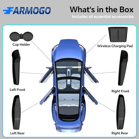 Farmogo 2026 Tesla Model Y Juniper صندوق تخزين جانبي للباب (مضاد للانزلاق TPE) صينية تنظيم الجيب الجانبي للباب، بطانة جيب بفتحة أمامية وخلفية مقاومة للماء لملحقات Tesla Model Y Juniper 2025-2026 الجديدة in Kuwait