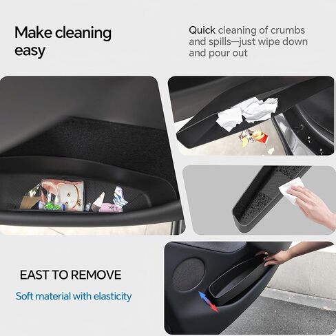 Farmogo 2026 Tesla Model Y Juniper صندوق تخزين جانبي للباب (مضاد للانزلاق TPE) صينية تنظيم الجيب الجانبي للباب، بطانة جيب بفتحة أمامية وخلفية مقاومة للماء لملحقات Tesla Model Y Juniper 2025-2026 الجديدة in Kuwait