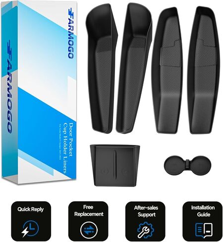 Farmogo 2026 Tesla Model Y Juniper صندوق تخزين جانبي للباب (مضاد للانزلاق TPE) صينية تنظيم الجيب الجانبي للباب، بطانة جيب بفتحة أمامية وخلفية مقاومة للماء لملحقات Tesla Model Y Juniper 2025-2026 الجديدة in Kuwait