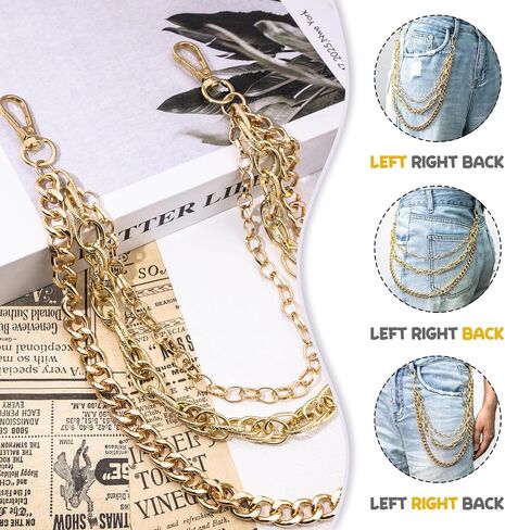 Gold Belt Wallet Chain for Women Men - Stainless Steel Pants Pocket Keychain Accessories, Durable Punk Jean Chain Belt Hip Hop Goth Accessory for Jeans & Belts with Lobster Clasp in Saudi Arabia