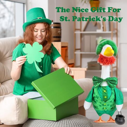 St. Patrick's Day Porch Goose Outfits for 23" Geese Clover Irish Shamrocks Leprechaun Patio Yard Lawn Decoration in Saudi Arabia