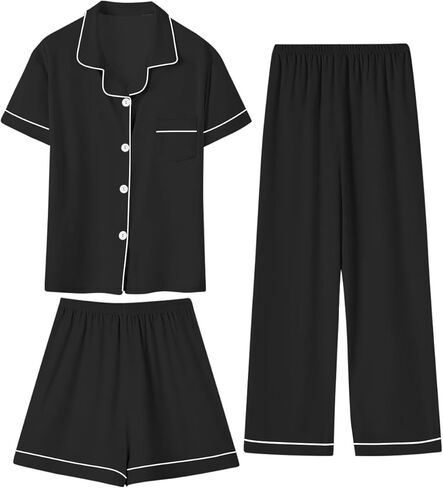Girls 3 Piece Pajamas Silky Pajama Set Stain PJs Sleepwear for Kids, 5-14 Years in Saudi Arabia
