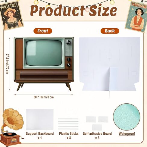 2.6 Ft Vintage TV Cardboard Cutout Life Size Retro Television Standee 1950s Old TV Stand Up Backdrop Props for 1950s Theme Party Photo Booth Classroom Home Movie Night Game Room Decor in Kuwait