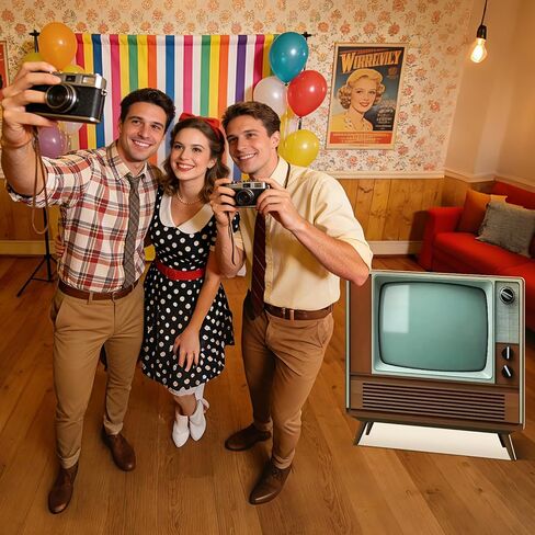 2.6 Ft Vintage TV Cardboard Cutout Life Size Retro Television Standee 1950s Old TV Stand Up Backdrop Props for 1950s Theme Party Photo Booth Classroom Home Movie Night Game Room Decor in Kuwait