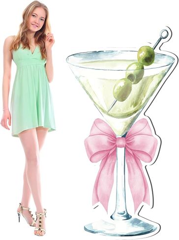 4ft A Tini Bit أقدم زينة عيد الميلاد كبيرة مارتيني من الورق المقوى انقطاع الديكور الوردي والأخضر مارتيني حزب خلفية الصورة كشك الدعائم للنساء Coquette العازبة الزفاف دش الزفاف لوازم in Kuwait