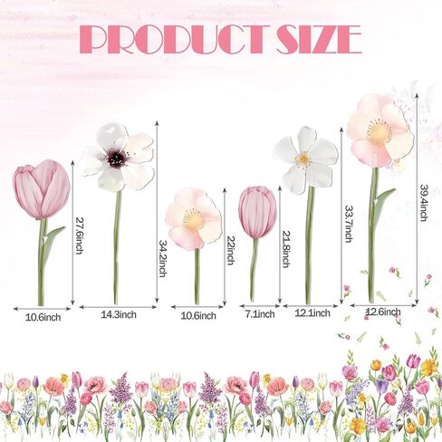 Vicenpal 6 Pcs Fairy Birthday Party Backdrop Cutout Spring Wildflower Party Decorations PVC Wildflower Sticker Floral Baby Shower Birthday Decorations, 22-39 Inch in Saudi Arabia