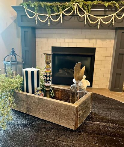 إحياء ريفي | صندوق خشب الحظيرة المزخرف - صندوق خشبي ريفي أصيل لتزيين الطاولة وحفلات الزفاف والحفلات وديكور منزل المزرعة - حامل قطعة مركزية من الخشب الحقيقي in Kuwait