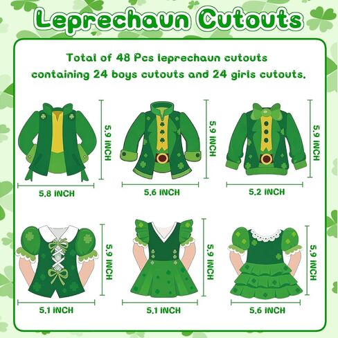 ديكورات لوحة إعلانات عيد القديس باتريك 48 قطعة من زخارف Leprechaun مع 100 نقطة لاصقة على شكل البرسيم مثالية مع الحرف اليدوية للصور المنزلية في الفصل الدراسي in Kuwait