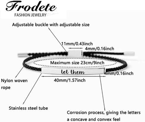 Let Them Bracelet for Women Inspirational Bracelet Adjustable Braided Rope Tube Bracelet Handmade Engraved Motivational Bracelet for SistersInspirational Friendship Bracelets in Kuwait