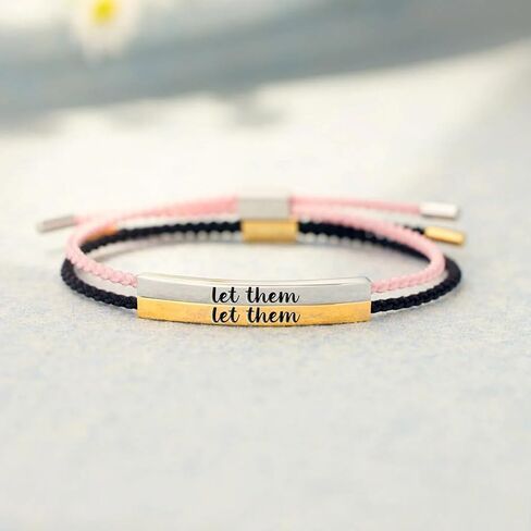 Let Them Bracelet for Women Inspirational Bracelet Adjustable Braided Rope Tube Bracelet Handmade Engraved Motivational Bracelet for SistersInspirational Friendship Bracelets in Kuwait