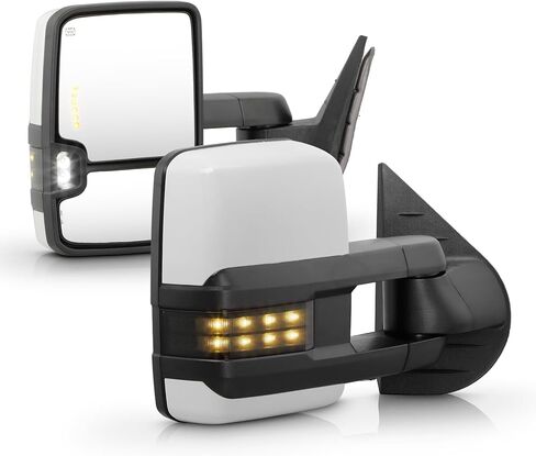 AKKON - Fit 2007-2013 Chevy Silverado 1500|2500HD|3500HD 07-13 GMC Sierra Power ساخنة LED إشارة يدوية قابلة للطي مجموعة مرايا السحب باللون الأبيض in Kuwait