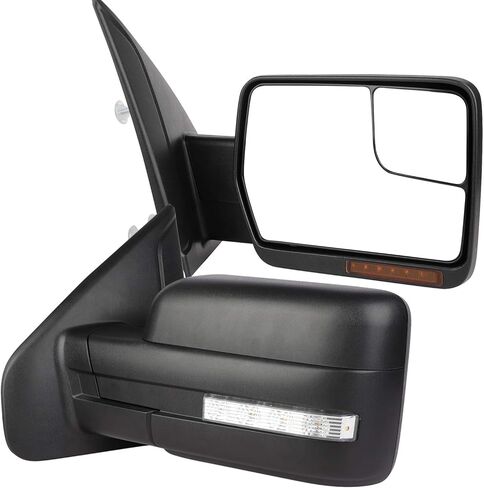 مرايا السحب مناسبة لـ 2004-2014 لسيارة Ford for F-150 Series Truck Pickup الجانب الأيسر والجانب الأيمن مجموعة مرايا السحب من المرايا التي يتم تعديلها بالطاقة وإشارة الانعطاف الساخنة وغطاء أسود in Kuwait